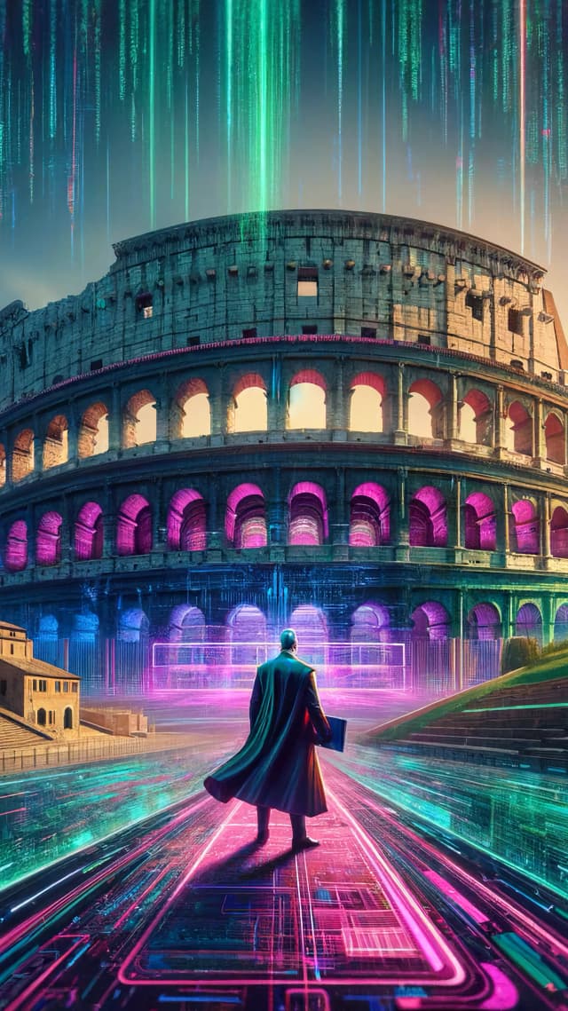 an ai lawyer standing in front of the golden gate in Pula